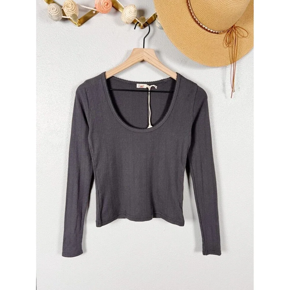 Faherty Pacific Pointell Scoop Neck Long Sleeve Tee T-Shirt Washed Black Small - Picture 3 of 8